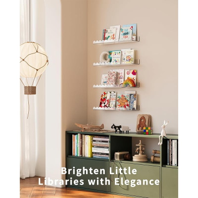 4 Pack Clear 40 cm Acrylic Book Shelf for Kids Room, Floating Kids Book Shelves for Wall, Nursery Book Shelves, Magazine Rack, Picture Ledge - Clear, 40 cm