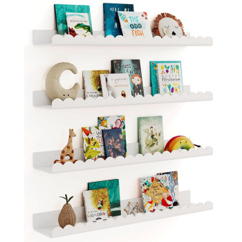 4 Pack White 60 cm Acrylic Book Shelf for Kids Room, Floating Kids Book Shelves for Wall, Nursery Book Shelves, Magazine Rack, Picture Ledge - White, 60 cm