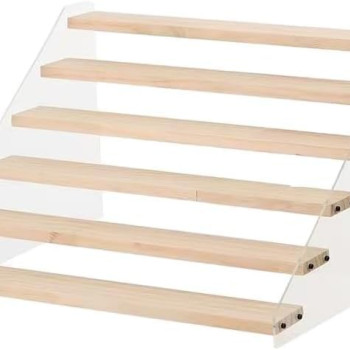 7-Tier Acrylic Wooden Display Stand, Clear Step Ladder Riser Shelf Rack for Cupcakes Perfumes Figures Collectibles, Countertop Storage, Wood Color, 39.9 cm