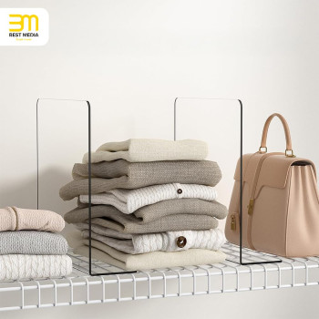 Clear Acrylic Shelf Dividers Closet Organizer, Sturdy Separators for Clothes Purses Bags Towels Home Storage Easy Install, 12 Pack, 30.5 x 30 cm