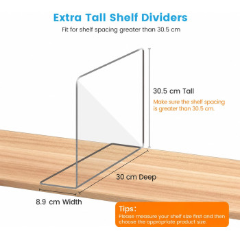 Clear Acrylic Shelf Dividers Closet Organizer, Sturdy Separators for Clothes Purses Bags Towels Home Storage Easy Install, 12 Pack, 30.5 x 30 cm