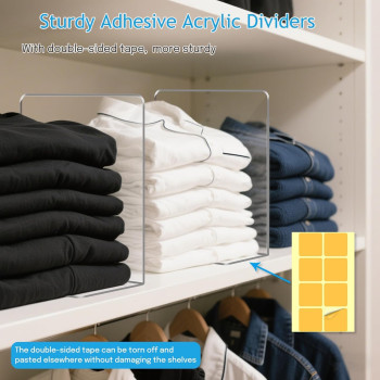 Clear Acrylic Shelf Dividers Closet Organizer, Sturdy Separators for Clothes Purses Bags Towels Home Storage Easy Install, 12 Pack, 30.5 x 30 cm