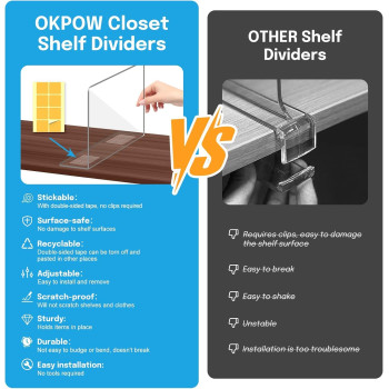 Clear Acrylic Shelf Dividers Closet Organizer, Sturdy Separators for Clothes Purses Bags Towels Home Storage Easy Install, 12 Pack, 30.5 x 30 cm