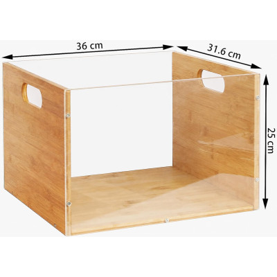 2-Pack Acrylic Bamboo File Box Organizer, Clear Hanging Folder Storage Bin with Handle for Home Office Desk Documents, Letter Size