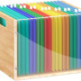 1 Pack Clear Acrylic Bamboo File Box Organizer, Hanging Folder Storage Bin Crate Holder with Handle for Home Office Desk Documents, Letter Size