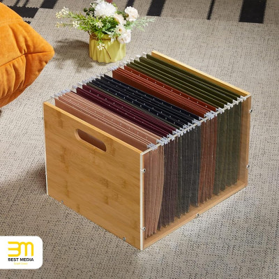 1 Pack Clear Acrylic Bamboo File Box Organizer, Hanging Folder Storage Bin Crate Holder with Handle for Home Office Desk Documents, Letter Size