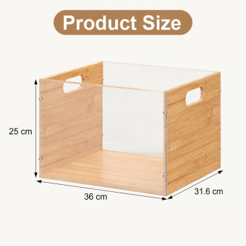 1 Pack Clear Acrylic Bamboo File Box Organizer, Hanging Folder Storage Bin Crate Holder with Handle for Home Office Desk Documents, Letter Size