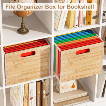 1 Pack Clear Acrylic Bamboo File Box Organizer, Hanging Folder Storage Bin Crate Holder with Handle for Home Office Desk Documents, Letter Size