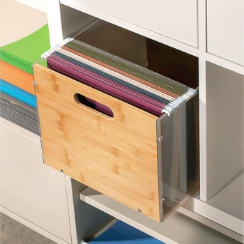 1 Pack Clear Acrylic Bamboo File Box Organizer, Hanging Folder Storage Bin Crate Holder with Handle for Home Office Desk Documents, Letter Size