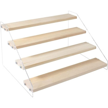 2-Pack 4-Tier Acrylic Wooden Display Stand, Clear Tiered Riser Shelf Rack Step Ladder for Cupcakes Perfumes Figures Collectibles, 30.5 cm