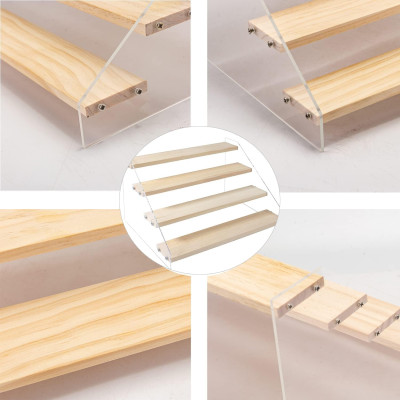 2-Pack 4-Tier Acrylic Wooden Display Stand, Clear Tiered Riser Shelf Rack Step Ladder for Cupcakes Perfumes Figures Collectibles, 30.5 cm