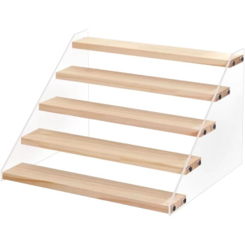 5-Tier Spice Rack Organizer, Wood Display Shelf with Clear Acrylic Sides for Cabinet Kitchen Bathroom Office Storage, 30.5 cm