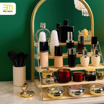 5-Tier Spice Rack Organizer, Wood Display Shelf with Clear Acrylic Sides for Cabinet Kitchen Bathroom Office Storage, 30.5 cm