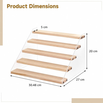 5-Tier Spice Rack Organizer, Wood Display Shelf with Clear Acrylic Sides for Cabinet Kitchen Bathroom Office Storage, 30.5 cm