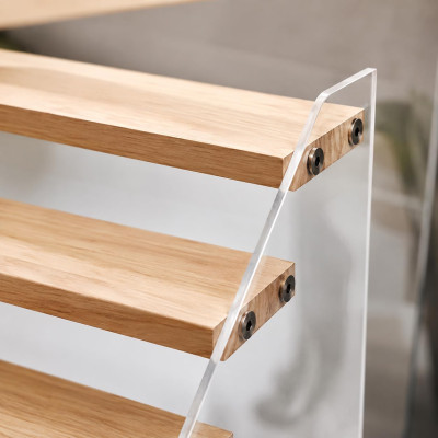 5-Tier Spice Rack Organizer, Wood Display Shelf with Clear Acrylic Sides for Cabinet Kitchen Bathroom Office Storage, 30.5 cm