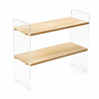 2-Tier Coffee Station Organizer, Solid Wood Mug Shelf for Coffee Bar Matcha Tea Storage, Cups Syrup Beans Stirrers, Transparent Acrylic, 39.1 x 14.5 x 34 cm