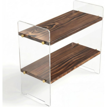 2-Tier Coffee Station Organizer, Solid Wood Mug Shelf for Coffee Bar Matcha Tea Storage, Cups Syrup Beans Stirrers, Dark Brown Wood Grain, 39.1 x 14.5 x 34 cm
