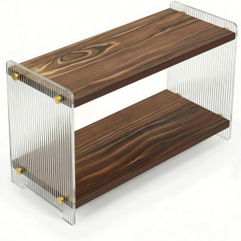 2-Tier Coffee Station Organizer, Solid Wood Mug Shelf for Coffee Bar Matcha Tea Storage, Cups Syrup Beans Stirrers, Dark Brown Wood Grain, 39.1 x 14.5 x 20.8 cm
