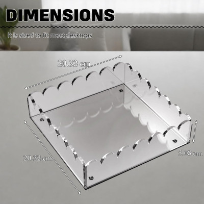 Clear Acrylic Scalloped Tray with Magnetic Photo Mat, Customizable Vanity Organizer and Home Decor, 20.3 × 20.3 cm