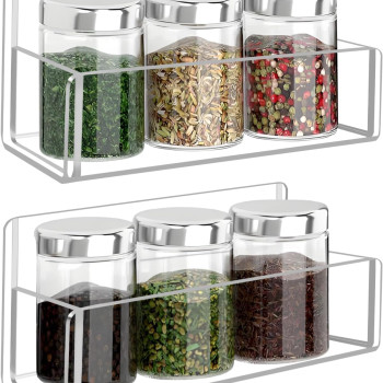 Clear Acrylic Spice Rack Wall Mount, Hanging Seasoning Organizer for Cabinet Door, Cupboard or Kitchen, Adhesive or Screw, 2 Pack, 15.2 cm