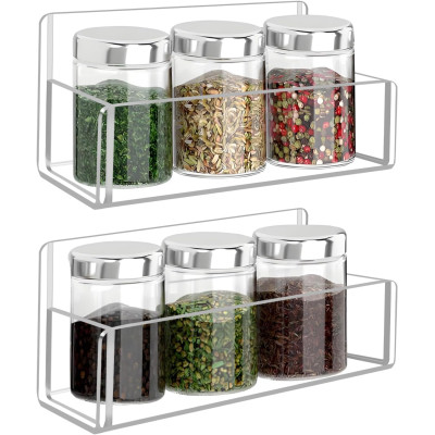 Clear Acrylic Spice Rack Wall Mount, Hanging Seasoning Organizer for Cabinet Door, Cupboard or Kitchen, Adhesive or Screw, 2 Pack, 15.2 cm