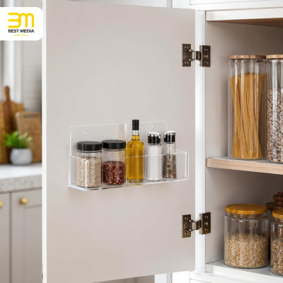 Clear Acrylic Spice Rack Wall Mount, Hanging Seasoning Organizer for Cabinet Door, Cupboard or Kitchen, Adhesive or Screw, 2 Pack, 15.2 cm