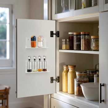 Clear Acrylic Spice Rack Wall Mount, Hanging Seasoning Organizer for Cabinet Door, Cupboard or Kitchen, Adhesive or Screw, 2 Pack, 15.2 cm