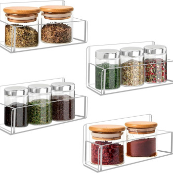 Clear Acrylic Spice Rack Wall Mount, Hanging Seasoning Shelf Organizer for Cabinet Door, Cupboard or Kitchen, Adhesive or Screw, 4 Pack, 15.2 cm