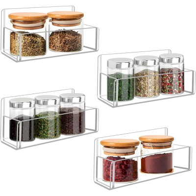 Clear Acrylic Spice Rack Wall Mount, Hanging Seasoning Shelf Organizer for Cabinet Door, Cupboard or Kitchen, Adhesive or Screw, 4 Pack, 15.2 cm