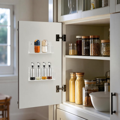 Clear Acrylic Spice Rack Wall Mount, Hanging Seasoning Shelf Organizer for Cabinet Door, Cupboard or Kitchen, Adhesive or Screw, 4 Pack, 15.2 cm