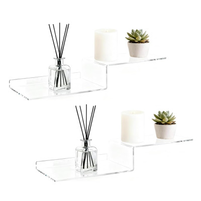 Clear Acrylic Z-Shape Wall Mount Display Shelves for Toys, Books, Plants and Photos, 2 Pack, 30.5 cm