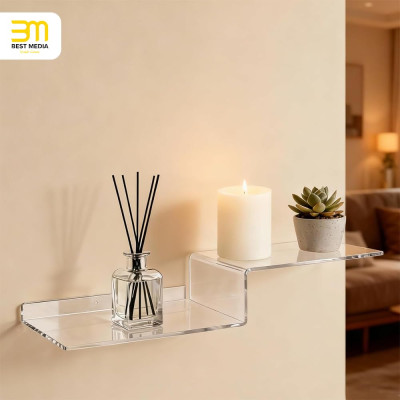 Clear Acrylic Z-Shape Wall Mount Display Shelves for Toys, Books, Plants and Photos, 2 Pack, 30.5 cm