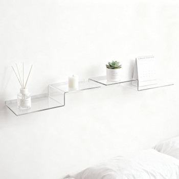 Clear Acrylic Z-Shape Wall Mount Display Shelves for Toys, Books, Plants and Photos, 2 Pack, 30.5 cm