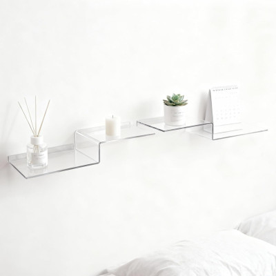 Clear Acrylic Z-Shape Wall Mount Display Shelves for Toys, Books, Plants and Photos, 2 Pack, 30.5 cm