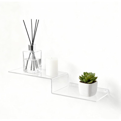 Clear Acrylic Z-Shape Wall Mount Display Shelves for Toys, Books, Plants and Photos, 2 Pack, 30.5 cm