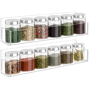 Clear Acrylic Spice Rack Wall Mount, Hanging Seasoning Organizer for Cabinet Door, Cupboard or Kitchen, Adhesive or Screw, 2 Pack, 30.5 cm