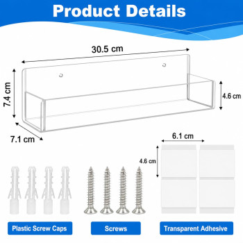 Clear Acrylic Spice Rack Wall Mount, Hanging Seasoning Organizer for Cabinet Door, Cupboard or Kitchen, Adhesive or Screw, 2 Pack, 30.5 cm