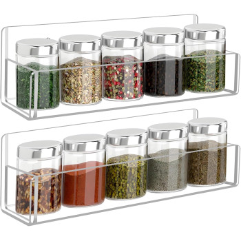 Clear Acrylic Spice Rack Wall Mount, Hanging Seasoning Organizer for Cabinet Door, Cupboard or Kitchen, Adhesive or Screw, 2 Pack, 22.9 cm