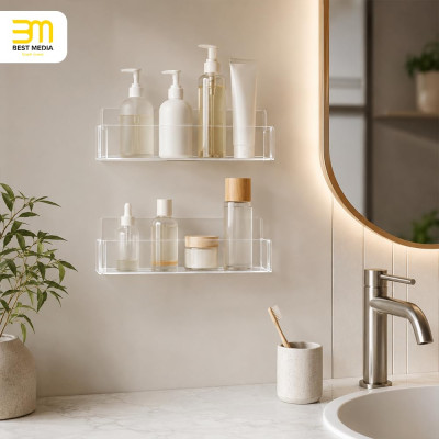 Clear Acrylic Spice Rack Wall Mount, Hanging Seasoning Organizer for Cabinet Door, Cupboard or Kitchen, Adhesive or Screw, 2 Pack, 22.9 cm