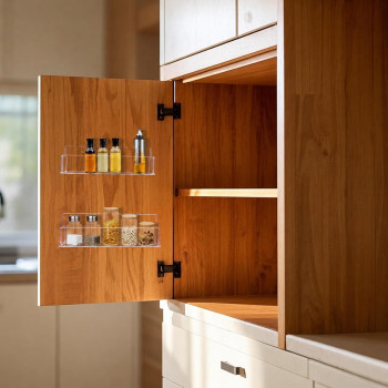 Clear Acrylic Spice Rack Wall Mount, Hanging Seasoning Organizer for Cabinet Door, Cupboard or Kitchen, Adhesive or Screw, 2 Pack, 22.9 cm
