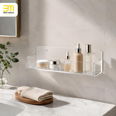 Clear Acrylic Spice Rack Wall Mount, Hanging Seasoning Shelf Holder for Cabinet Door, Cupboard or Kitchen, Adhesive or Screw, 4 Pack, 30.5 cm