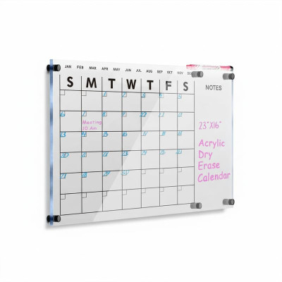 Acrylic Dry Erase Wall Calendar, Clear White Board Calendar for Home and Office, 58.4 x 40.6 cm, Clear