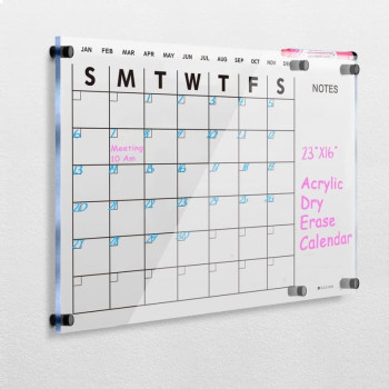 Acrylic Dry Erase Wall Calendar, Clear White Board Calendar for Home and Office, 58.4 x 40.6 cm, Clear