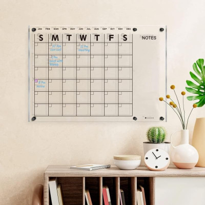 Acrylic Dry Erase Wall Calendar, Clear White Board Calendar for Home and Office, 58.4 x 40.6 cm, Clear