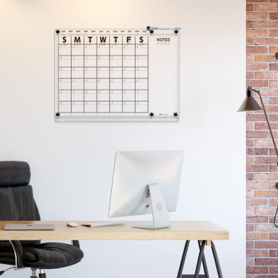 Acrylic Dry Erase Wall Calendar, Clear White Board Calendar for Home and Office, 58.4 x 40.6 cm, Clear