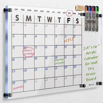 Acrylic Dry Erase Wall Calendar, Clear White Board Calendar for Home and Office, 58.4 x 40.6 cm, Clear