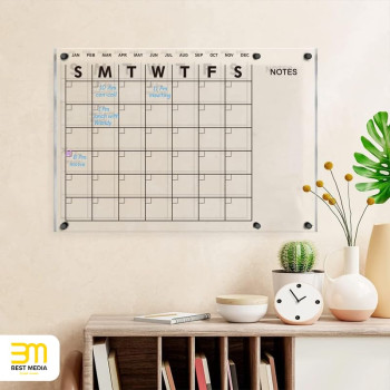 Acrylic Dry Erase Wall Calendar, Clear White Board Calendar for Home and Office, 58.4 x 40.6 cm, Clear