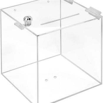 Acrylic Box with Lock, Donation, Promotion, Competition, Plexiglas, Lockable Case, 20 x 20 x 20 cm, Transparent