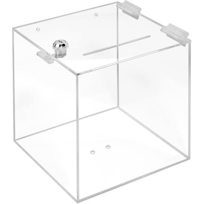 Acrylic Box with Lock, Donation, Promotion, Competition, Plexiglas, Lockable Case, 20 x 20 x 20 cm, Transparent