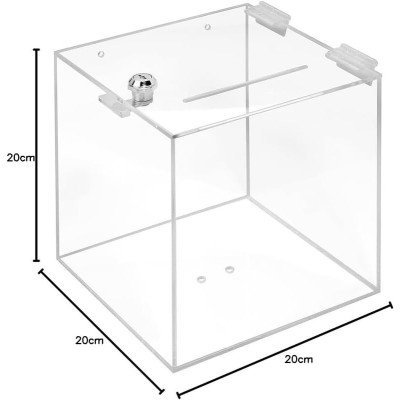 Acrylic Box with Lock, Donation, Promotion, Competition, Plexiglas, Lockable Case, 20 x 20 x 20 cm, Transparent